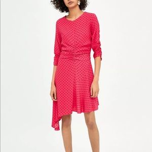 ✨ Zara Pink Polka Dot Ruched Dress